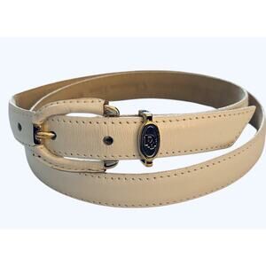 Christian Dior VTG 80s Belt Women Medium White Genuine Leather Skinny Gold Logo